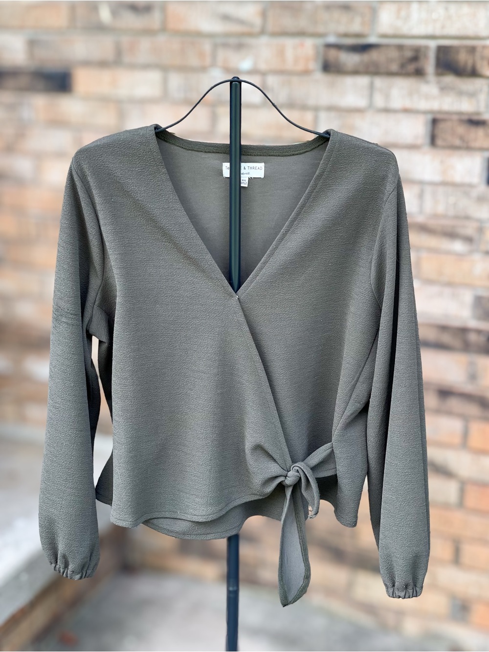 Texture & Thread Madewell XXL Olive Green Faux Wrap Tie Blouse